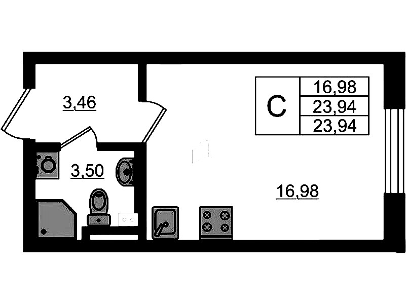 Квартира студия 23.94 м², 2/4 эт., ЖК «Новая история»
